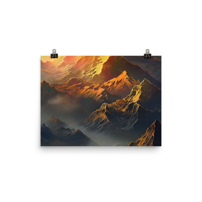 Wunderschöne Himalaya Gebirge im Nebel und Sonnenuntergang - Malerei - Poster berge xxx 30.5 x 40.6 cm