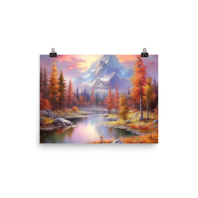 Landschaftsmalerei - Berge, Bäume, Bergsee und Herbstfarben - Poster berge xxx 30.5 x 40.6 cm