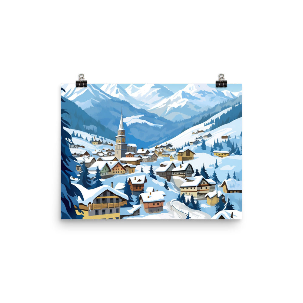 Kitzbühl - Berge und Schnee - Landschaftsmalerei - Poster ski xxx 30.5 x 40.6 cm