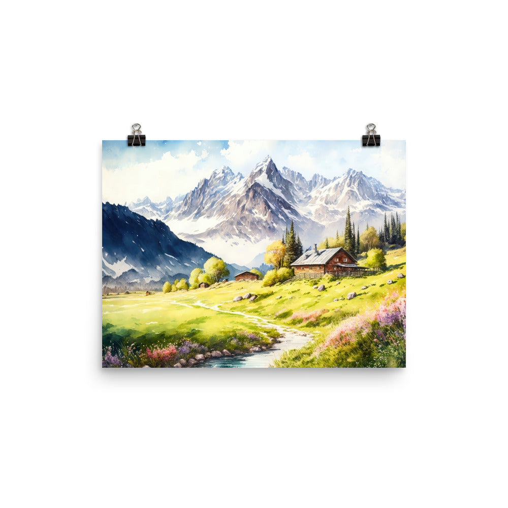 Epische Berge und Berghütte - Landschaftsmalerei - Poster berge xxx 30.5 x 40.6 cm