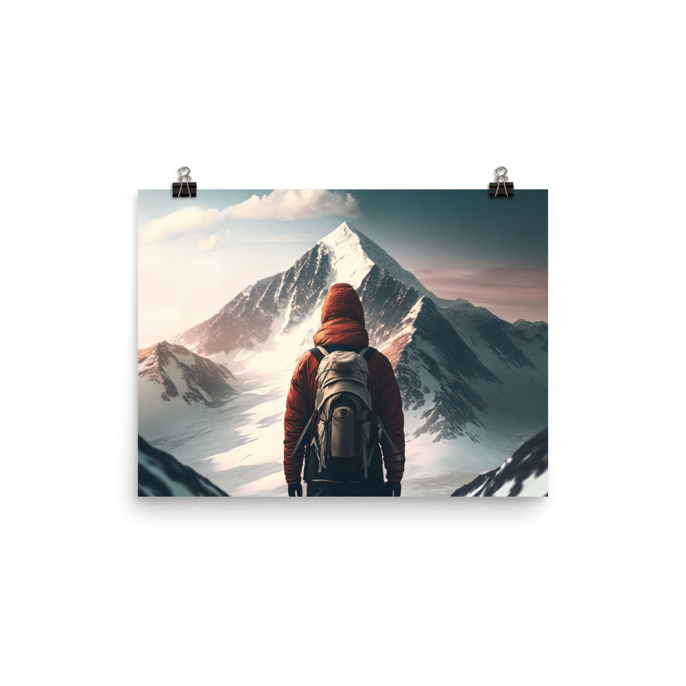 Wanderer von hinten vor einem Berg - Malerei - Poster berge xxx 30.5 x 40.6 cm