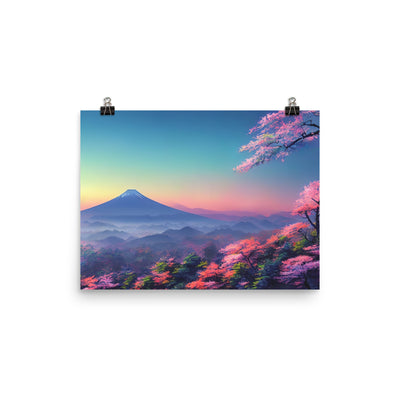 Berg und Wald mit pinken Bäumen - Landschaftsmalerei - Poster berge xxx 30.5 x 40.6 cm
