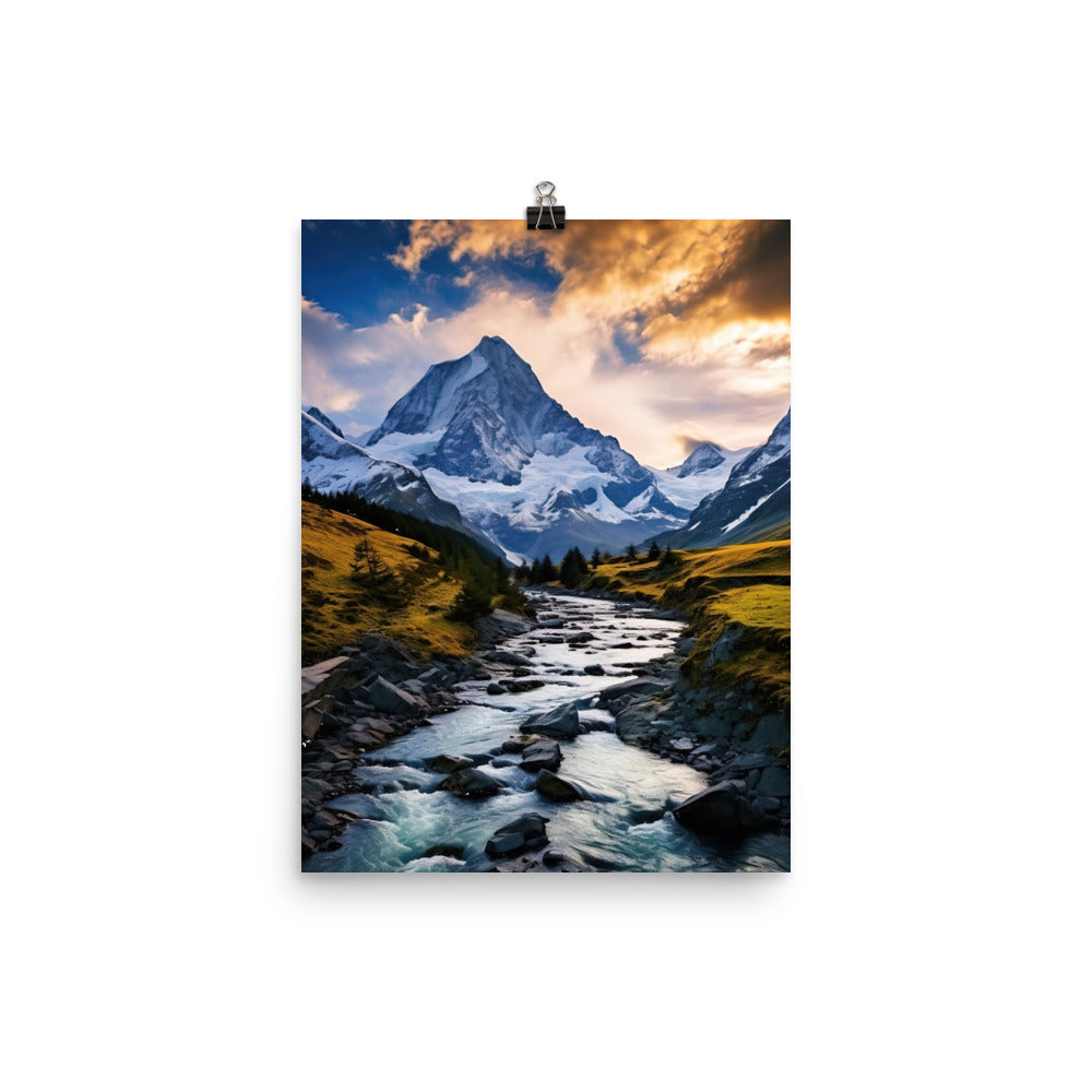 Berge und steiniger Bach - Epische Stimmung - Poster berge xxx 30.5 x 40.6 cm