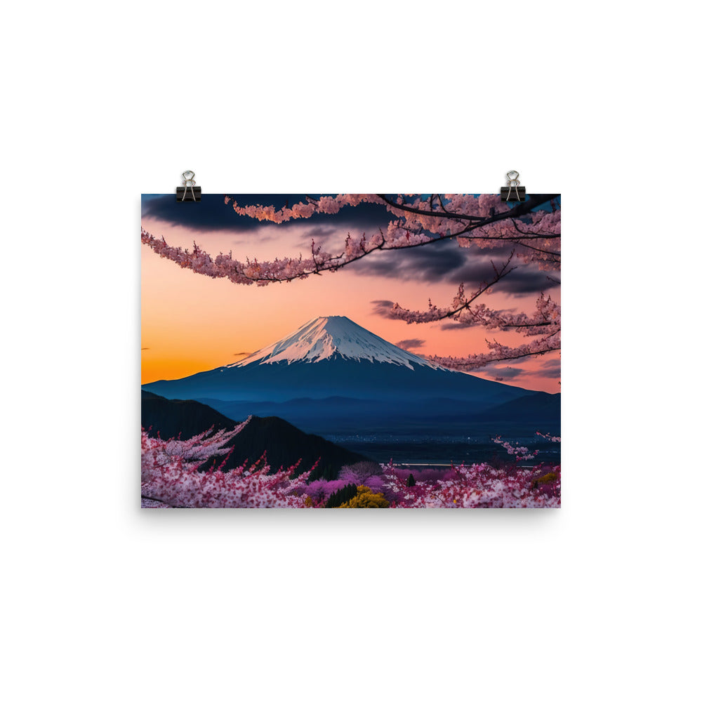 Berg - Pinke Bäume und Blumen - Poster berge xxx 30.5 x 40.6 cm