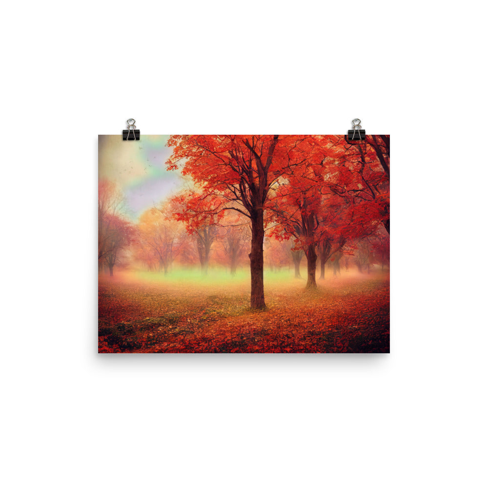 Wald im Herbst - Rote Herbstblätter - Poster camping xxx 30.5 x 40.6 cm