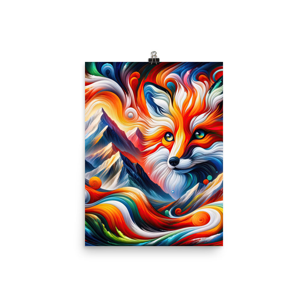 Abstrakte Kunst der Alpen voller lebendiger Farben und dynamischer Bewegung. Es dominiert ein farbiger Fuchs - Enhanced Matte Paper camping xxx yyy zzz 30.5 x 40.6 cm