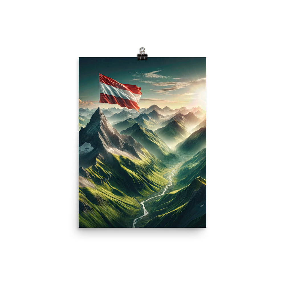 Alpen Gebirge: Fotorealistische Bergfläche mit Österreichischer Flagge - Poster berge xxx yyy zzz 30.5 x 40.6 cm