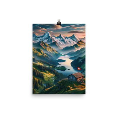 Schweizer Flagge, Alpenidylle: Dämmerlicht, epische Berge und stille Gewässer - Poster berge xxx yyy zzz 30.5 x 40.6 cm