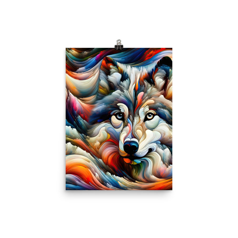 Abstrakte Kunst der Alpen mit einem Wolf. Chaotischer Tanz aus Farben und Formen. Surreale Landschaft (AN) - Enhanced Matte Paper Poster xxx yyy zzz 30.5 x 40.6 cm