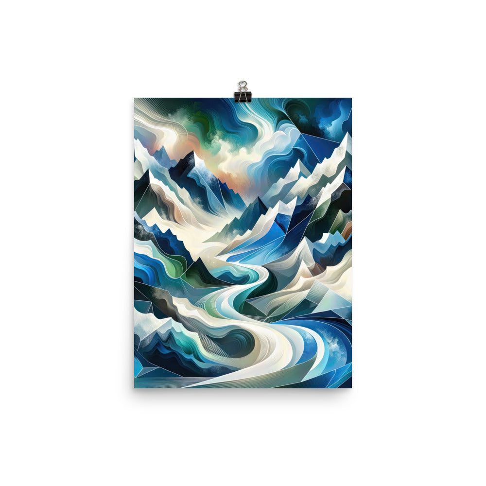 Abstrakte Kunst der Alpen, die geometrische Formen verbindet, um Berggipfel, Täler und Flüsse im Schnee darzustellen. . - Enhanced Matte berge xxx yyy zzz 30.5 x 40.6 cm