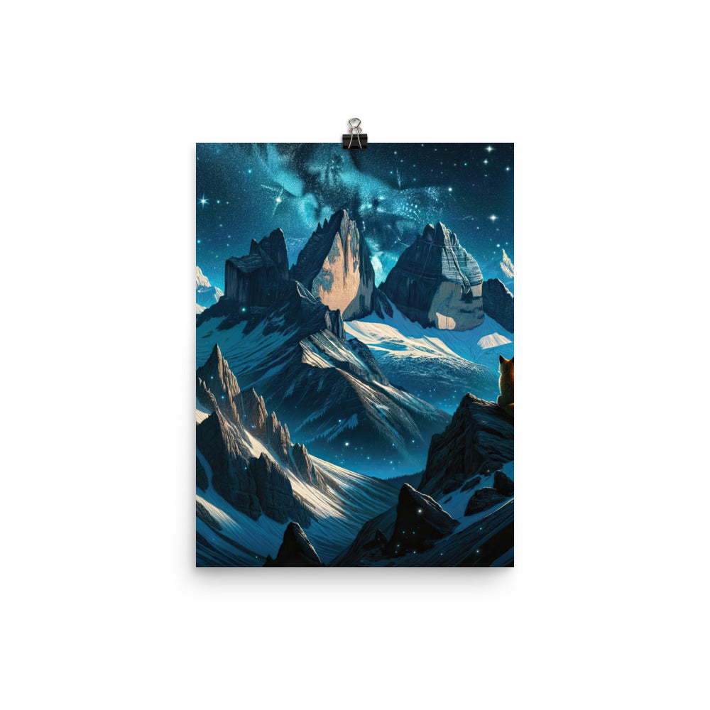 Fuchs in Alpennacht: Digitale Kunst der eisigen Berge im Mondlicht - Poster camping xxx yyy zzz 30.5 x 40.6 cm
