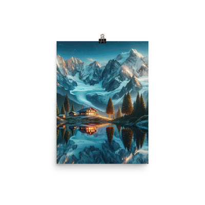 Stille Alpenmajestätik: Digitale Kunst mit Schnee und Bergsee-Spiegelung - Poster berge xxx yyy zzz 30.5 x 40.6 cm