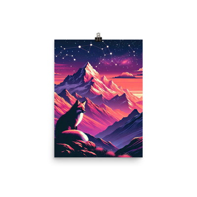 Fuchs im dramatischen Sonnenuntergang: Digitale Bergillustration in Abendfarben - Poster camping xxx yyy zzz 30.5 x 40.6 cm