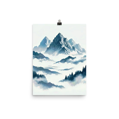 Nebeliger Alpenmorgen-Essenz, verdeckte Täler und Wälder - Poster berge xxx yyy zzz 30.5 x 40.6 cm