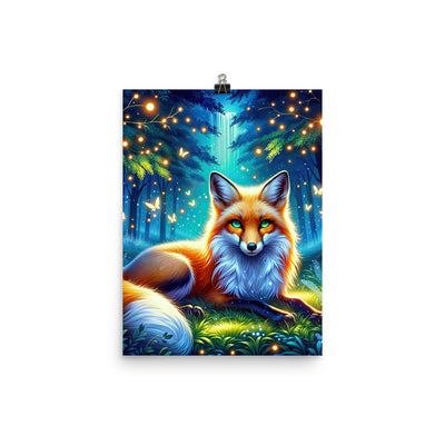 Funkelnder Nachtfuchs auf Waldlichtung mit Feuerwerk - Poster camping xxx yyy zzz 30.5 x 40.6 cm