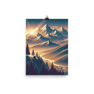 Alpen-Morgendämmerung, erste Sonnenstrahlen auf Schneegipfeln - Poster berge xxx yyy zzz 30.5 x 40.6 cm