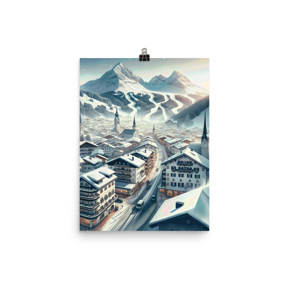 Winter in Kitzbühel: Digitale Malerei von schneebedeckten Dächern - Poster berge xxx yyy zzz 30.5 x 40.6 cm