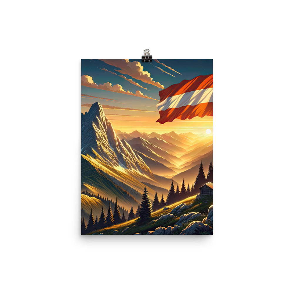 Ruhiger Alpenabend mit österreichischer Flagge und goldenem Sonnenuntergang - Poster berge xxx yyy zzz 30.5 x 40.6 cm