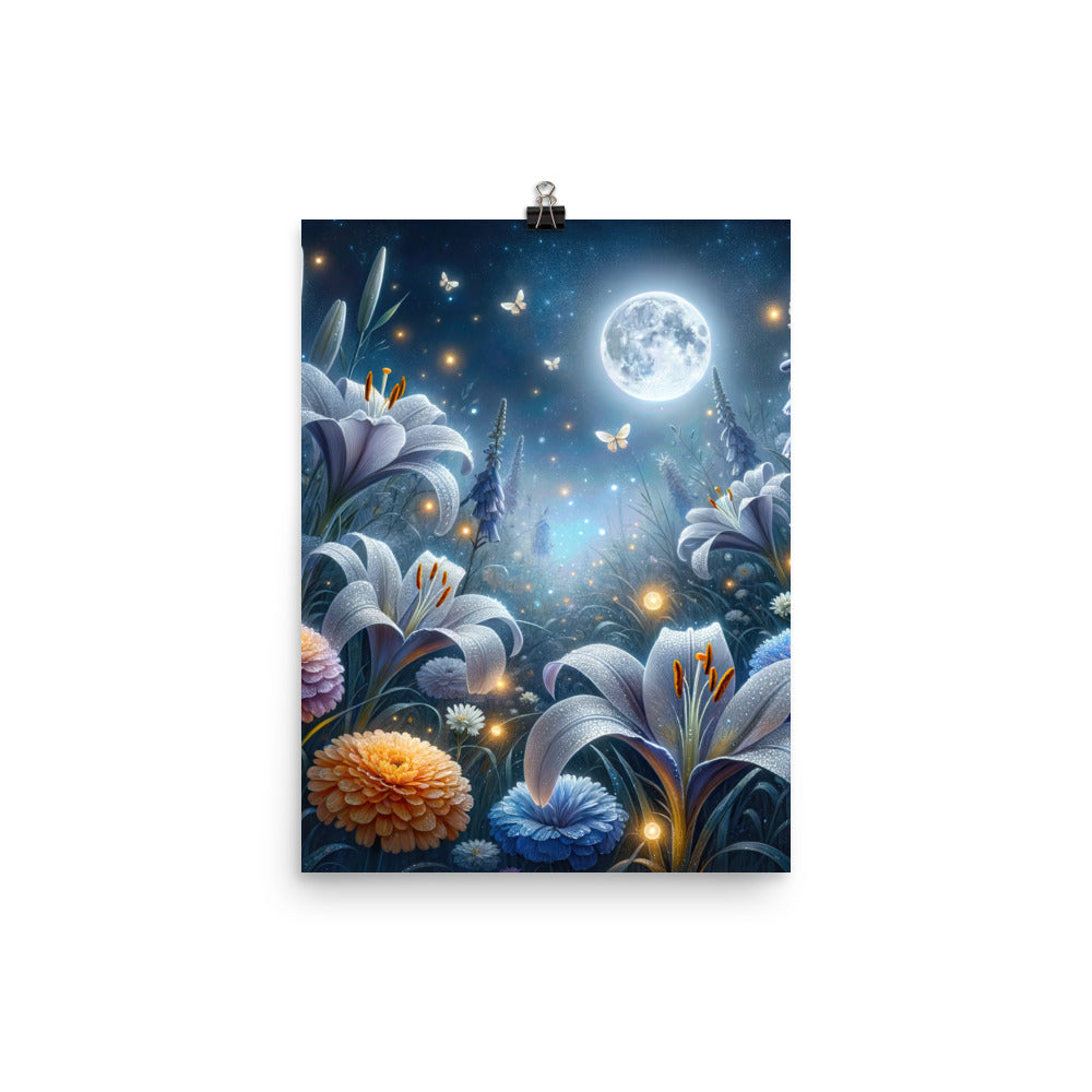 Ätherische Mondnacht auf blühender Wiese, silbriger Blumenglanz - Poster camping xxx yyy zzz 30.5 x 40.6 cm