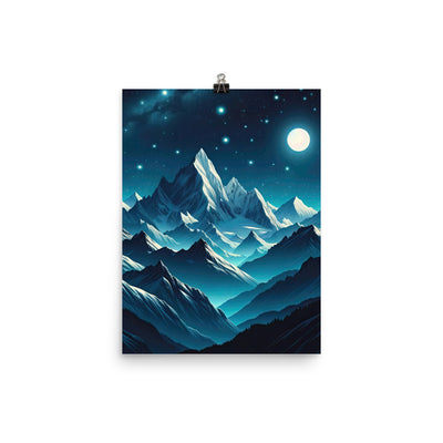 Sternenklare Nacht über den Alpen, Vollmondschein auf Schneegipfeln - Poster berge xxx yyy zzz 30.5 x 40.6 cm