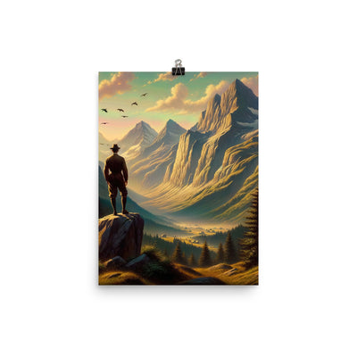 Ölgemälde eines Schweizer Wanderers in den Alpen bei goldenem Sonnenlicht - Poster wandern xxx yyy zzz 30.5 x 40.6 cm
