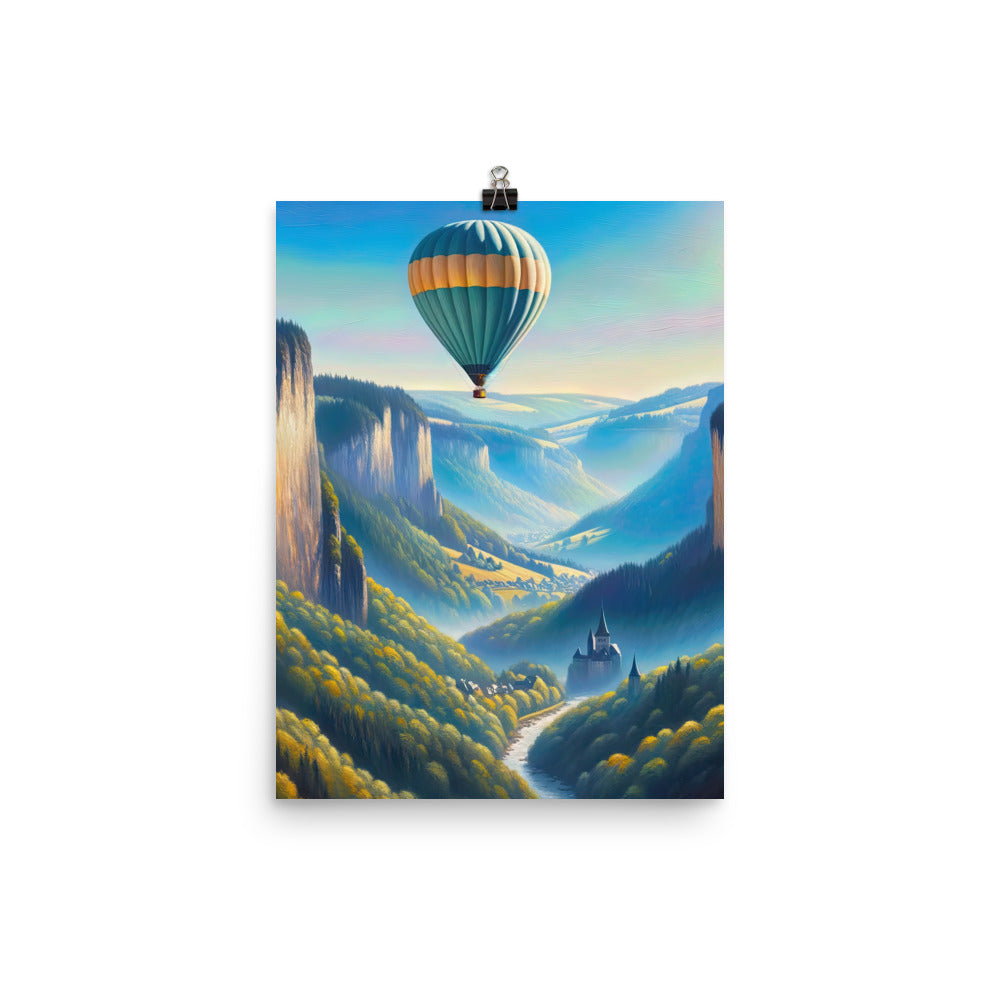 Ölgemälde einer ruhigen Szene in Luxemburg mit Heißluftballon und blauem Himmel - Poster berge xxx yyy zzz 30.5 x 40.6 cm