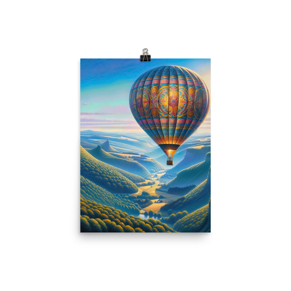 Ölgemälde einer ruhigen Szene mit verziertem Heißluftballon - Poster berge xxx yyy zzz 30.5 x 40.6 cm