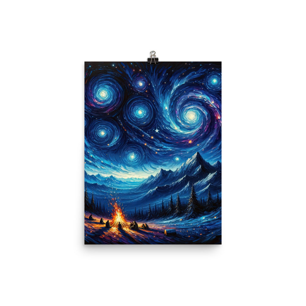 Sternennacht über den Alpen inspiriertes Ölgemälde, mystischer Nachthimmel in Blau - Poster camping xxx yyy zzz 30.5 x 40.6 cm