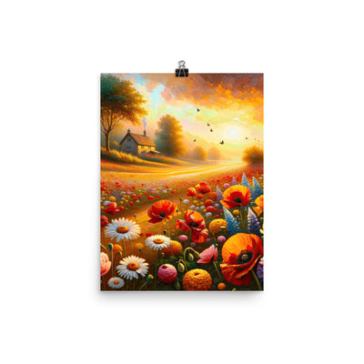 Ölgemälde eines Blumenfeldes im Sonnenuntergang, leuchtende Farbpalette - Poster camping xxx yyy zzz 30.5 x 40.6 cm