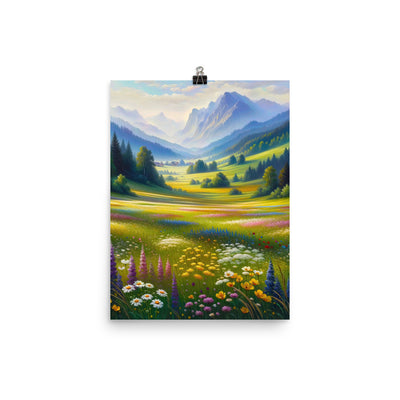 Ölgemälde einer Almwiese, Meer aus Wildblumen in Gelb- und Lilatönen - Poster berge xxx yyy zzz 30.5 x 40.6 cm
