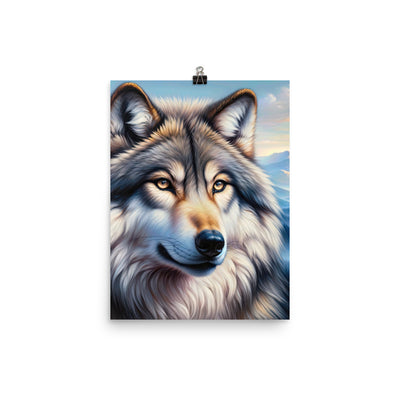 Ölgemäldeporträt eines majestätischen Wolfes mit intensiven Augen in der Berglandschaft (AN) - Poster xxx yyy zzz 30.5 x 40.6 cm