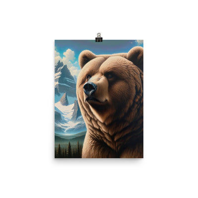 Realistisches Ölgemälde eines männlichen Bären in den Bergen mit Fokus auf Stärke und Schärfe - Poster camping xxx yyy zzz 30.5 x 40.6 cm