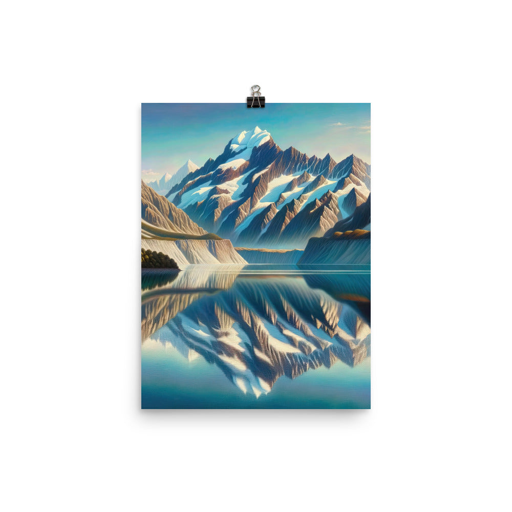 Ölgemälde eines unberührten Sees, der die Bergkette spiegelt - Poster berge xxx yyy zzz 30.5 x 40.6 cm