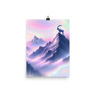 Pastellzeichnung der Alpen im Morgengrauen mit Steinbock in Rosa- und Lavendeltönen - Poster berge xxx yyy zzz 30.5 x 40.6 cm