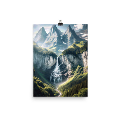 Foto der sommerlichen Alpen mit üppigen Gipfeln und Wasserfall - Poster berge xxx yyy zzz 30.5 x 40.6 cm