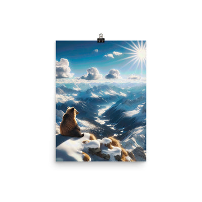 Foto der Alpen im Winter mit Bären auf dem Gipfel, glitzernder Neuschnee unter der Sonne - Poster camping xxx yyy zzz 30.5 x 40.6 cm