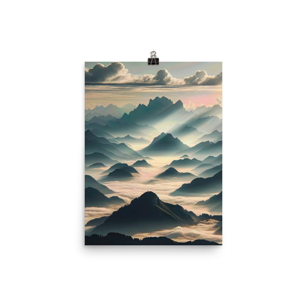 Foto der Alpen im Morgennebel, majestätische Gipfel ragen aus dem Nebel - Poster berge xxx yyy zzz 30.5 x 40.6 cm