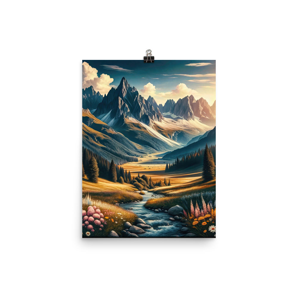 Quadratisches Kunstwerk der Alpen, majestätische Berge unter goldener Sonne - Poster berge xxx yyy zzz 30.5 x 40.6 cm