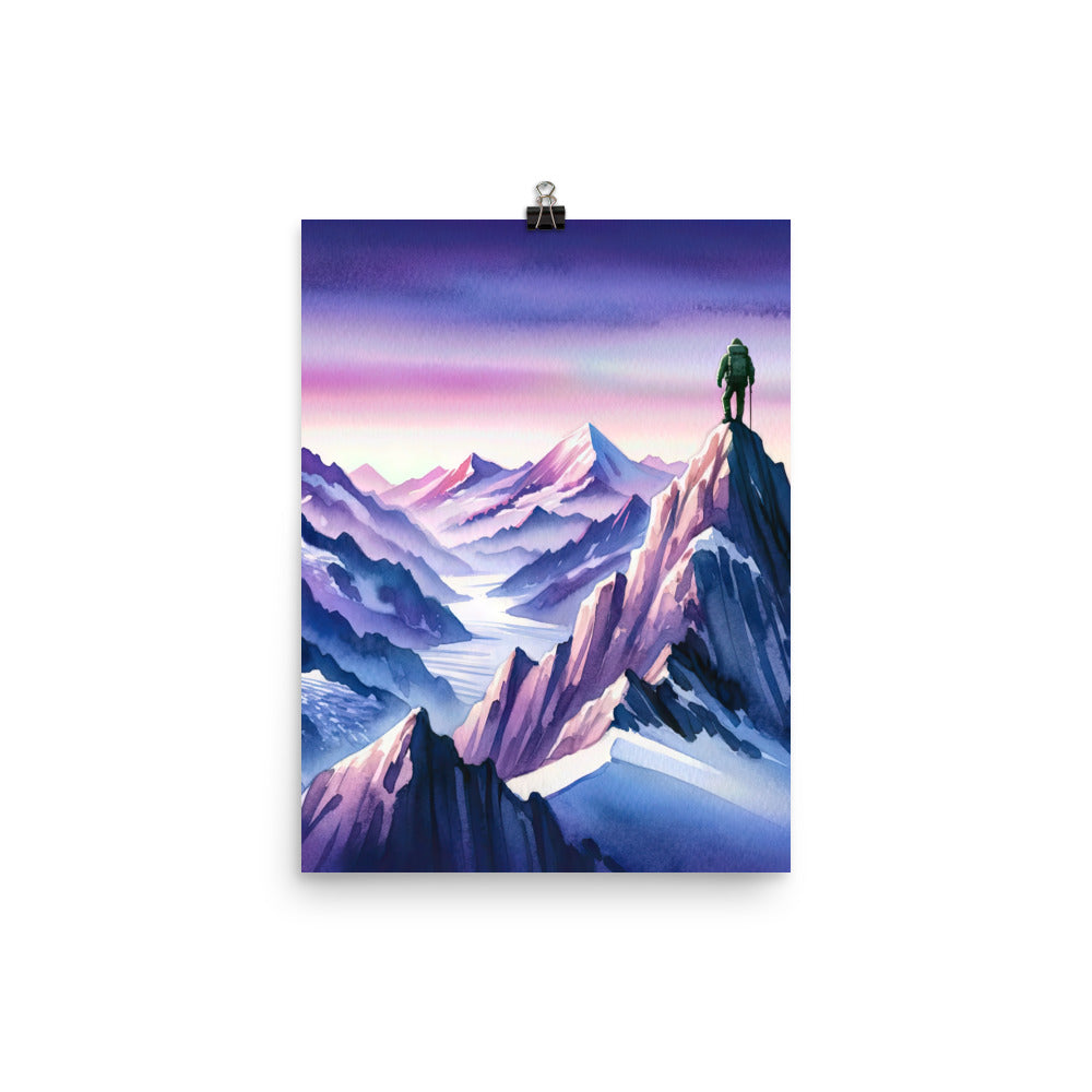 Aquarell eines Bergsteigers auf einem Alpengipfel in der Abenddämmerung - Poster wandern xxx yyy zzz 30.5 x 40.6 cm