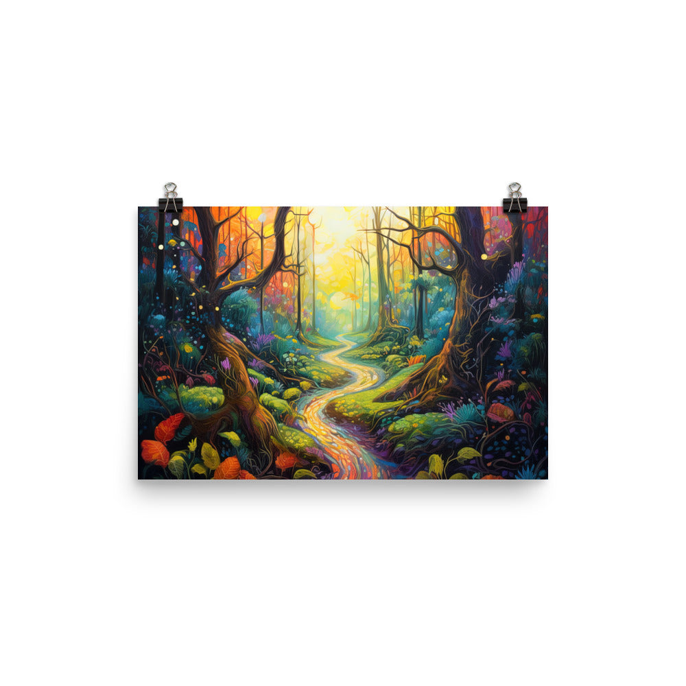 Wald und Wanderweg - Bunte, farbenfrohe Malerei - Poster camping xxx 30.5 x 45.7 cm