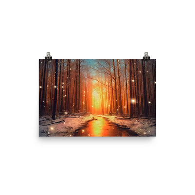 Bäume im Winter, Schnee, Sonnenaufgang und Fluss - Poster camping xxx 30.5 x 45.7 cm