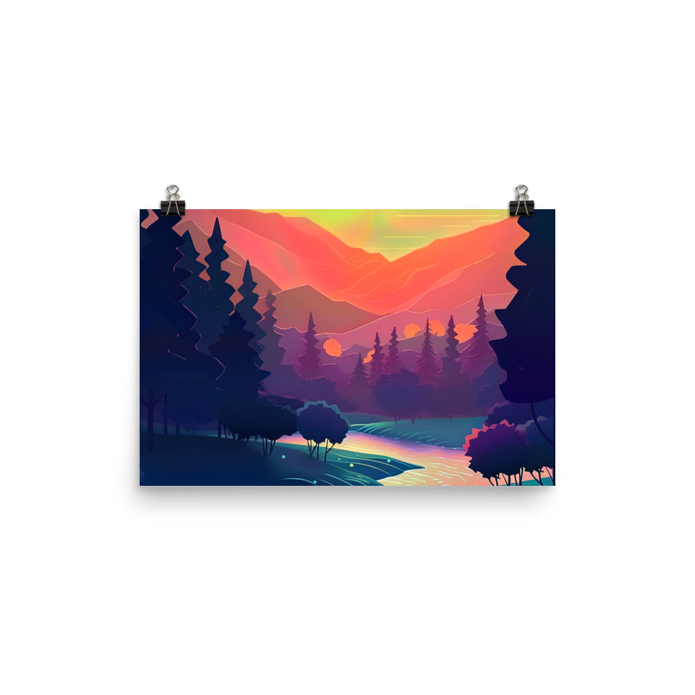 Berge, Fluss, Sonnenuntergang - Malerei - Poster berge xxx 30.5 x 45.7 cm