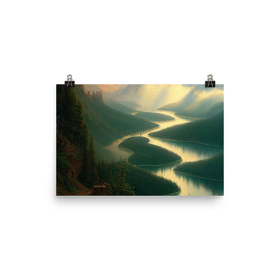 Landschaft mit Bergen, See und viel grüne Natur - Malerei - Poster berge xxx 30.5 x 45.7 cm