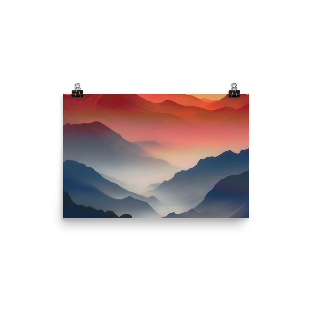 Sonnteruntergang, Gebirge und Nebel - Landschaftsmalerei - Poster berge xxx 30.5 x 45.7 cm