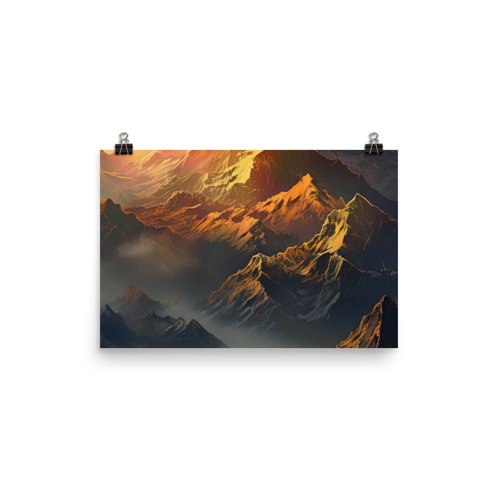 Wunderschöne Himalaya Gebirge im Nebel und Sonnenuntergang - Malerei - Poster berge xxx 30.5 x 45.7 cm