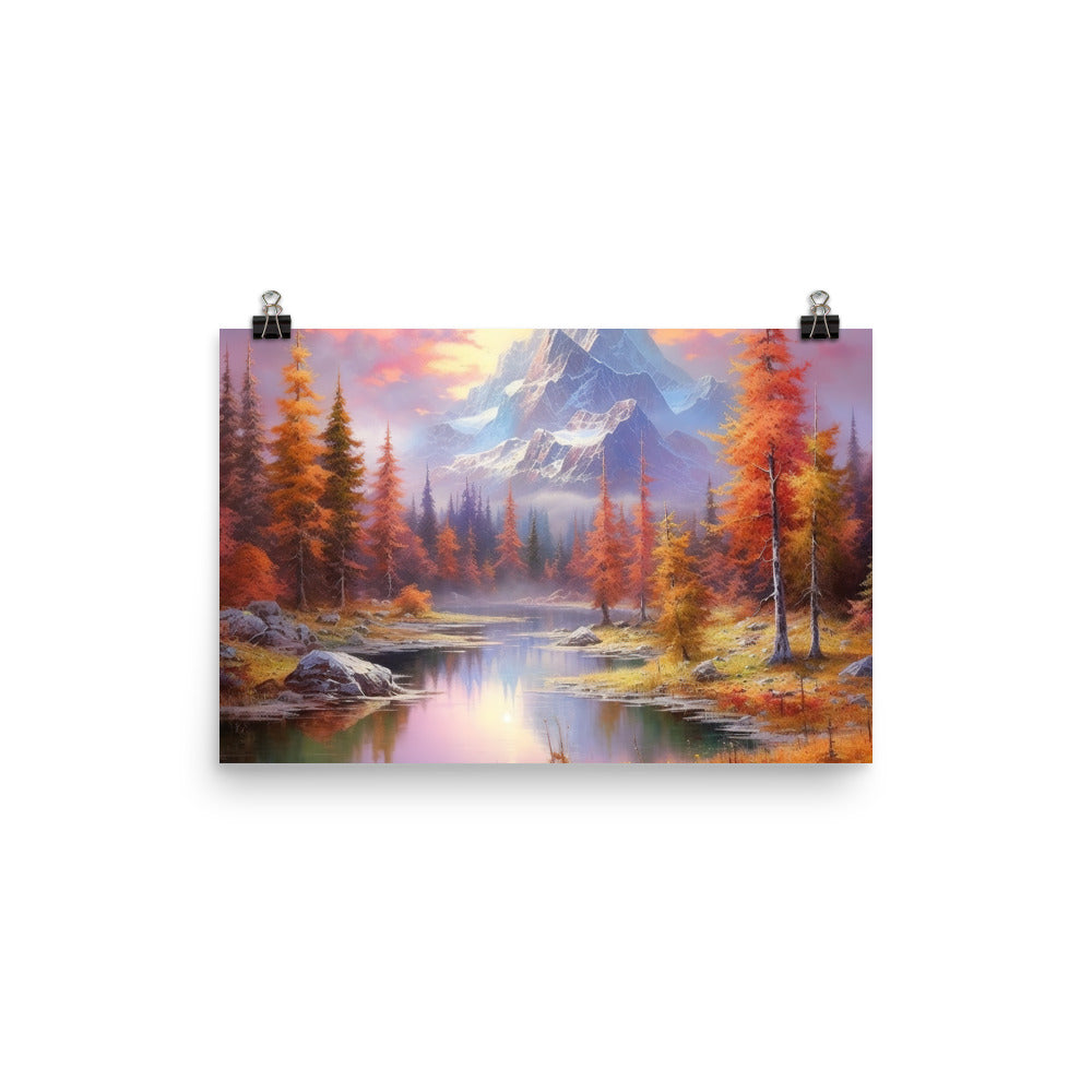 Landschaftsmalerei - Berge, Bäume, Bergsee und Herbstfarben - Poster berge xxx 30.5 x 45.7 cm