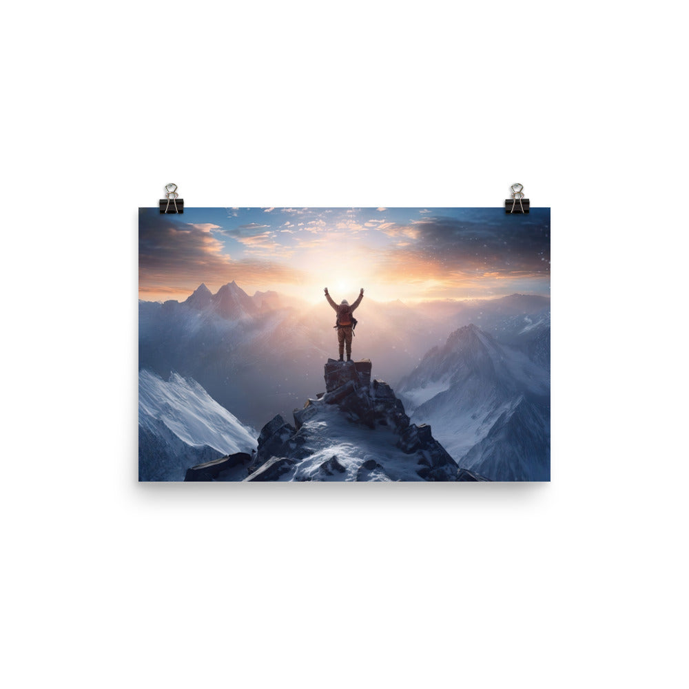 Mann auf der Spitze eines Berges - Landschaftsmalerei - Poster berge xxx 30.5 x 45.7 cm