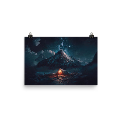 Zelt und Berg in der Nacht - Sterne am Himmel - Landschaftsmalerei - Poster camping xxx 30.5 x 45.7 cm