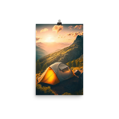 Zelt auf Berg im Sonnenaufgang - Landschafts - Poster camping xxx 30.5 x 45.7 cm