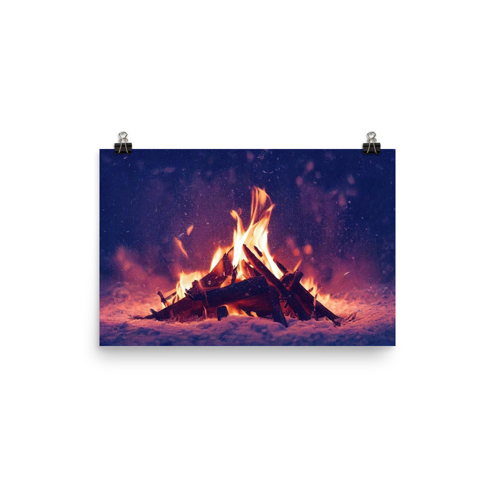Lagerfeuer im Winter - Campingtrip Foto - Poster camping xxx 30.5 x 45.7 cm